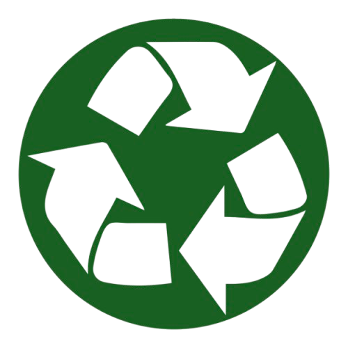 White recycle icon over solid blue circle